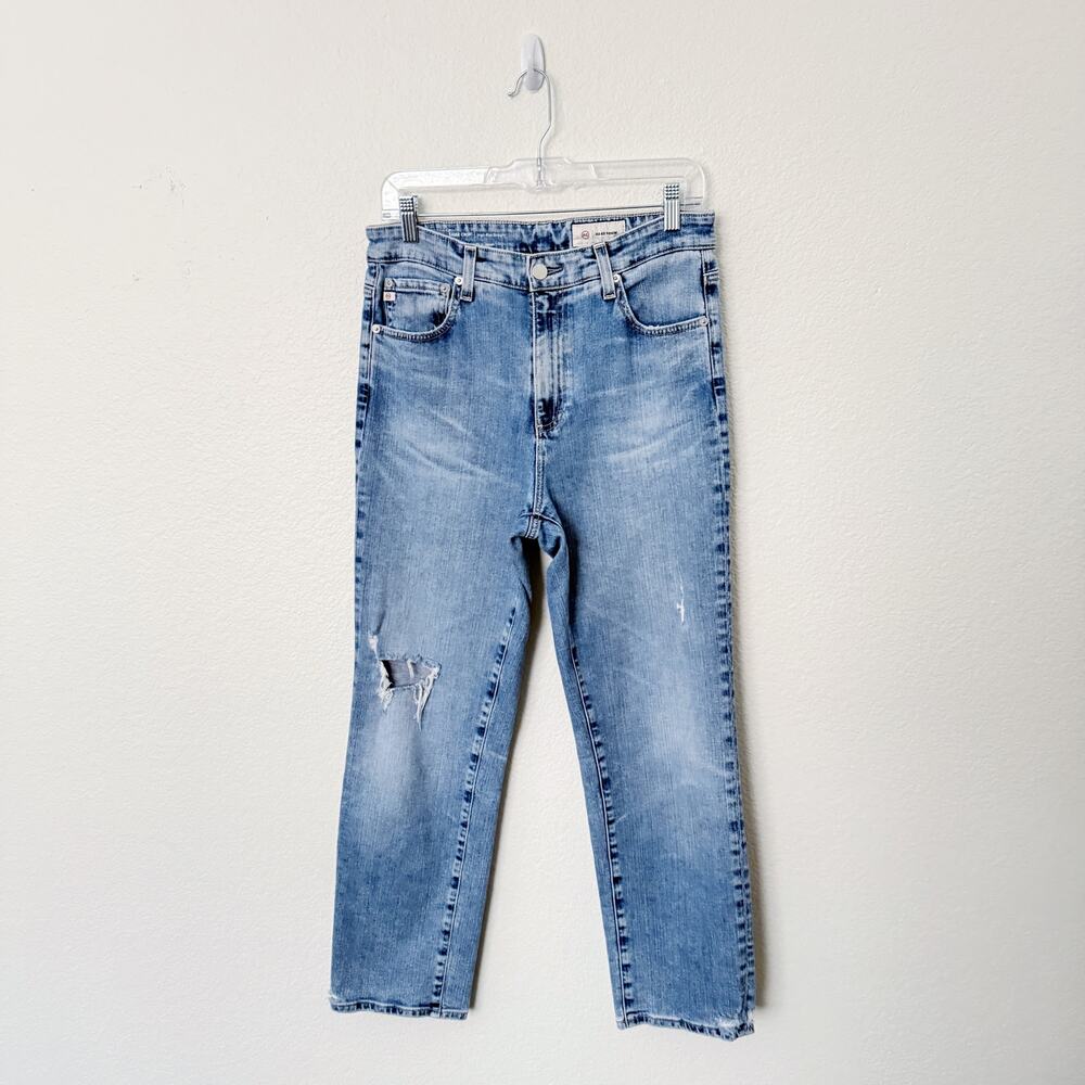 [AG Adriano Goldschmied] Saige High Rise Straight Leg Crop Distressed Jeans 29